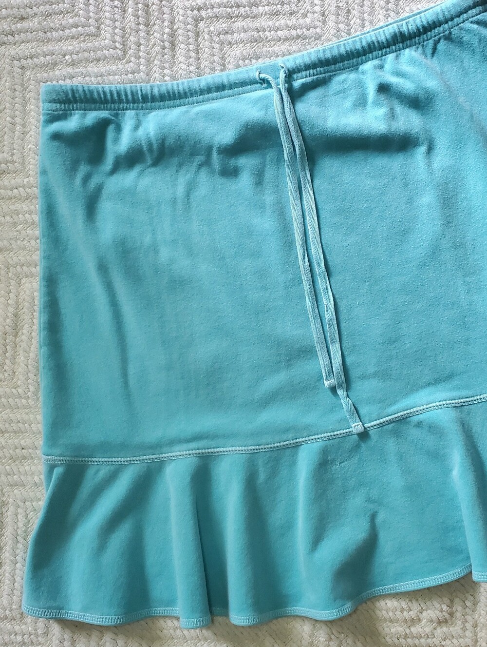 Fresh Produce Aqua Blue Coastal Preppy Cotton Lycra Terry Ruffle Hem Skirt